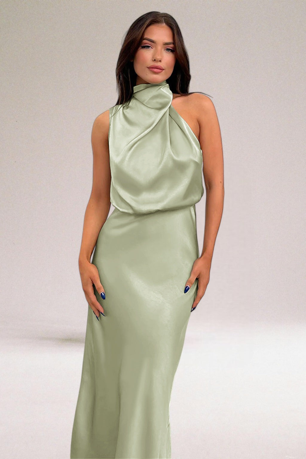 Silk Drape Neck Dress