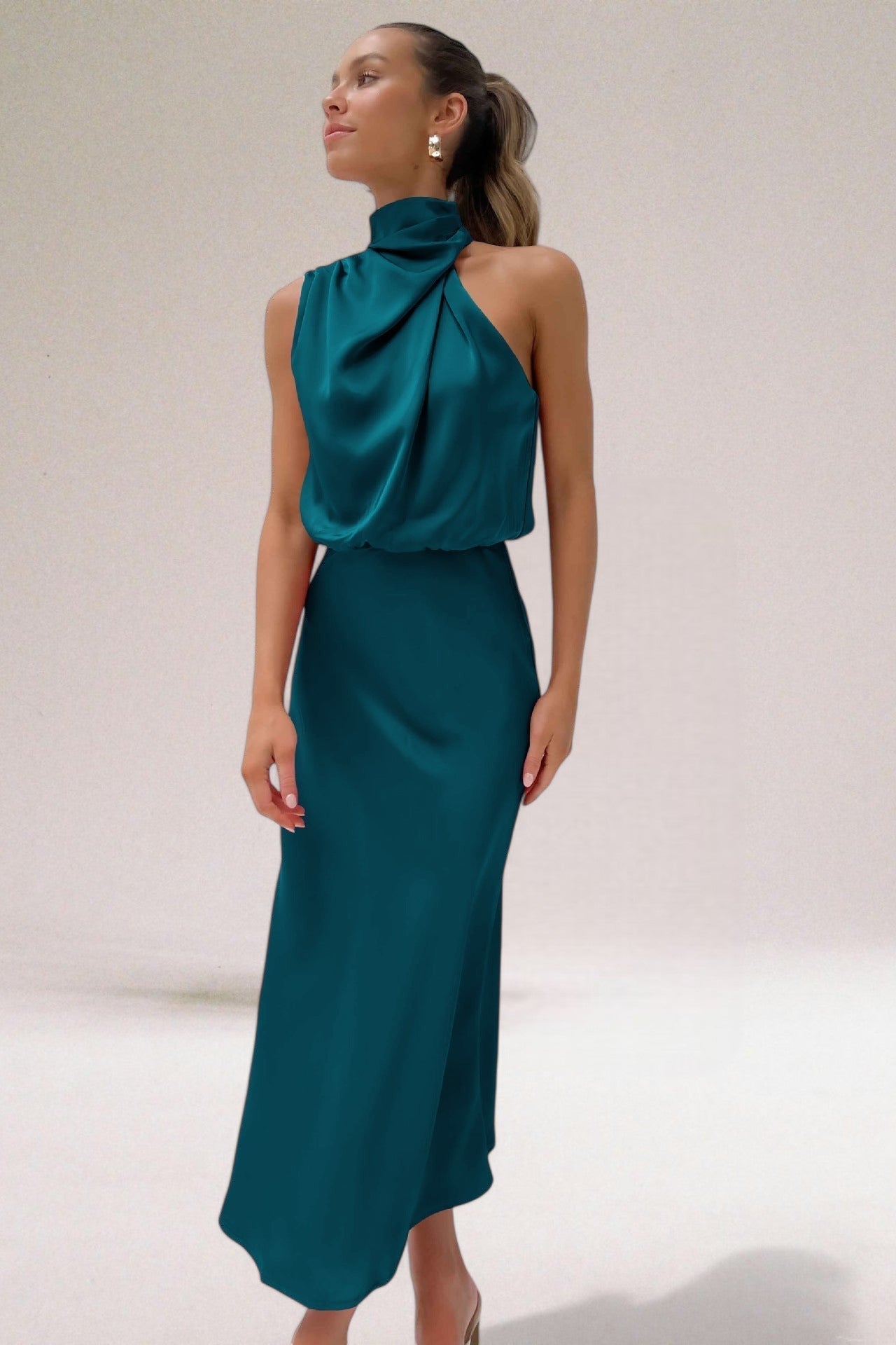 Silk Drape Neck Dress
