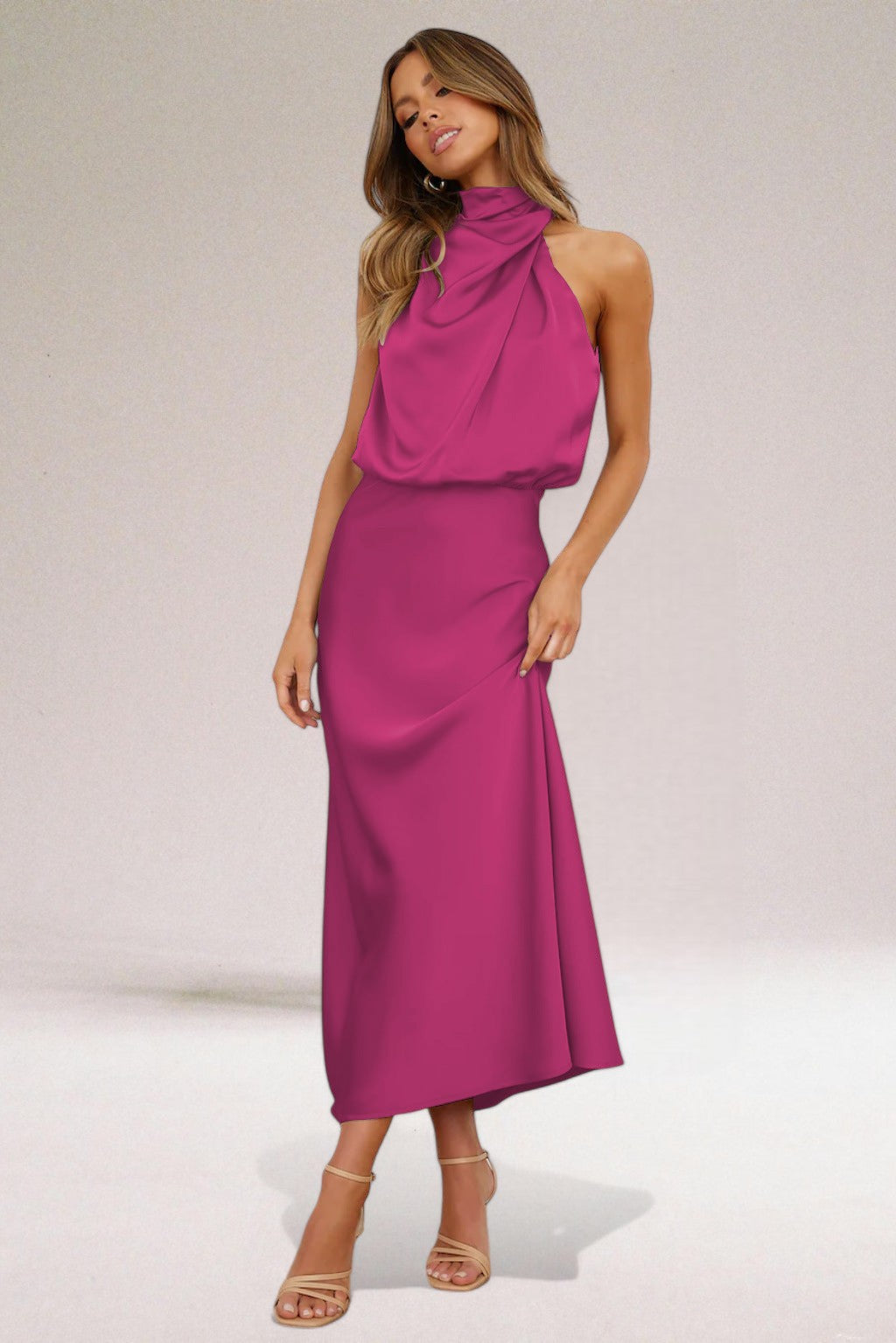 Silk Drape Neck Dress