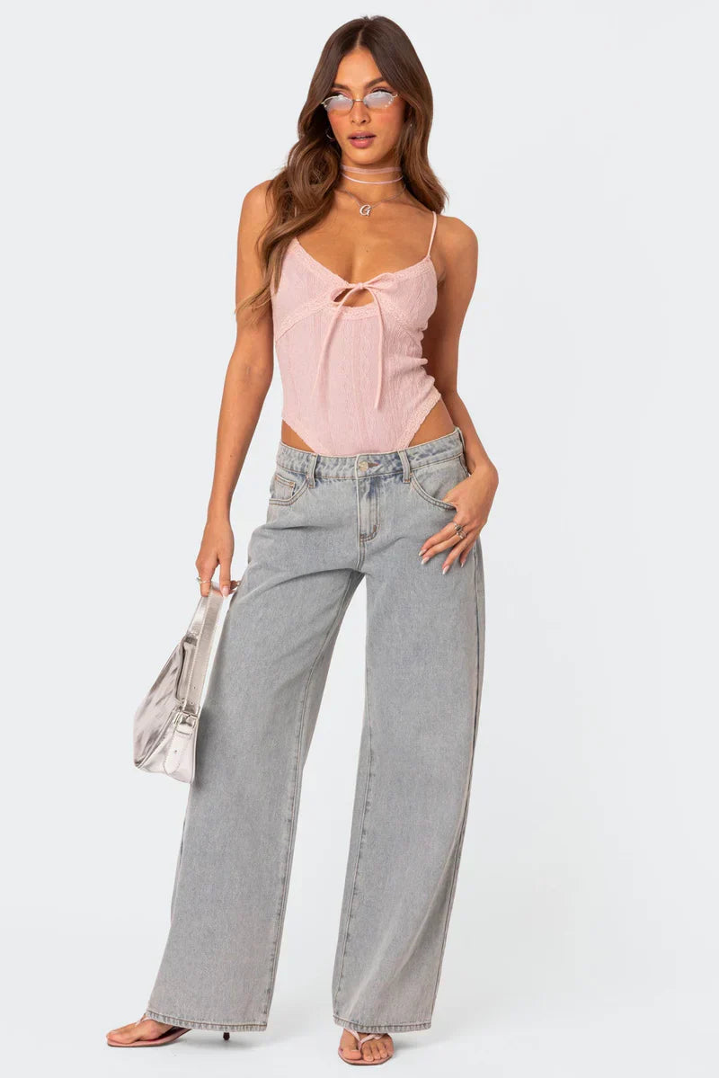 Roze strik baggy jeans