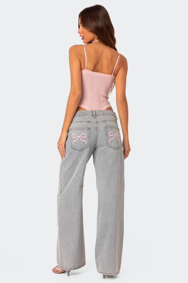 Roze strik baggy jeans