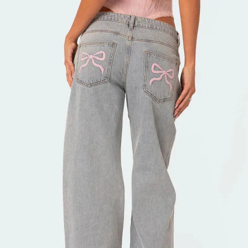 Roze strik baggy jeans