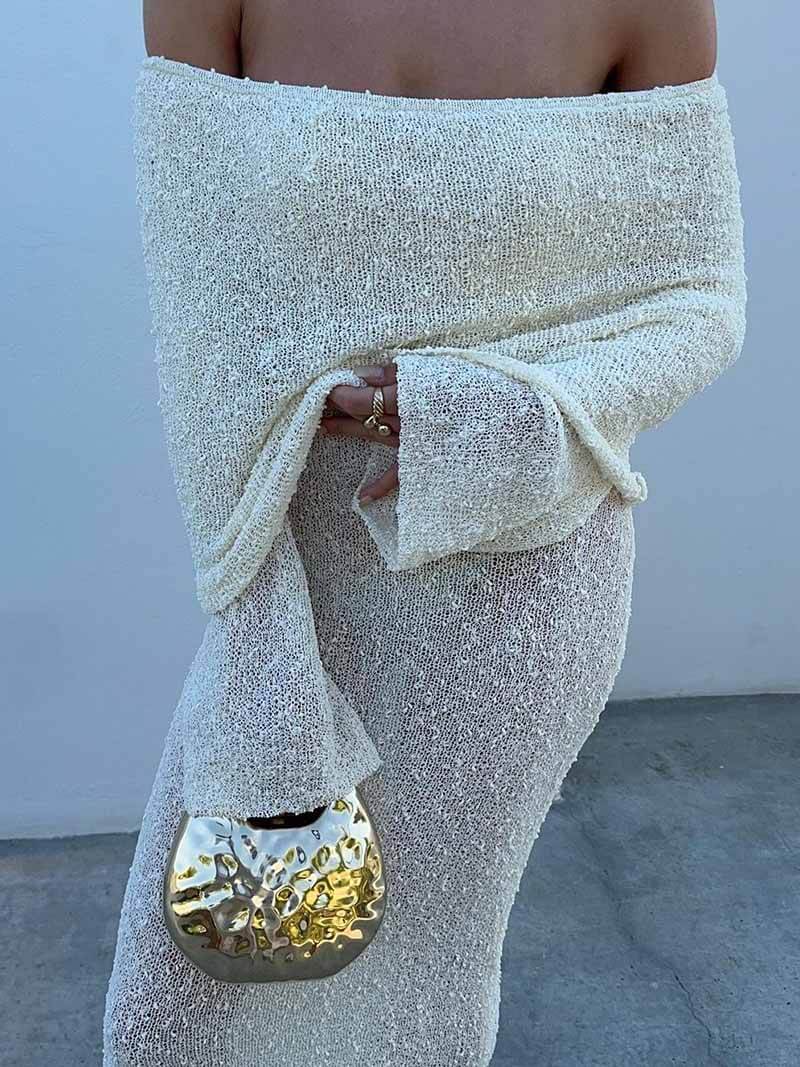 Off-Shoulder Glitter Maxi Dress