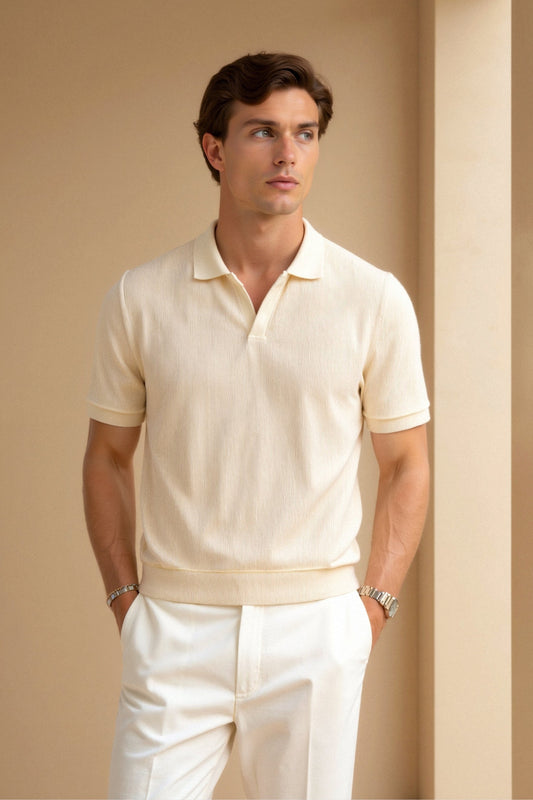 Polo-T-Shirt mit Wollstruktur