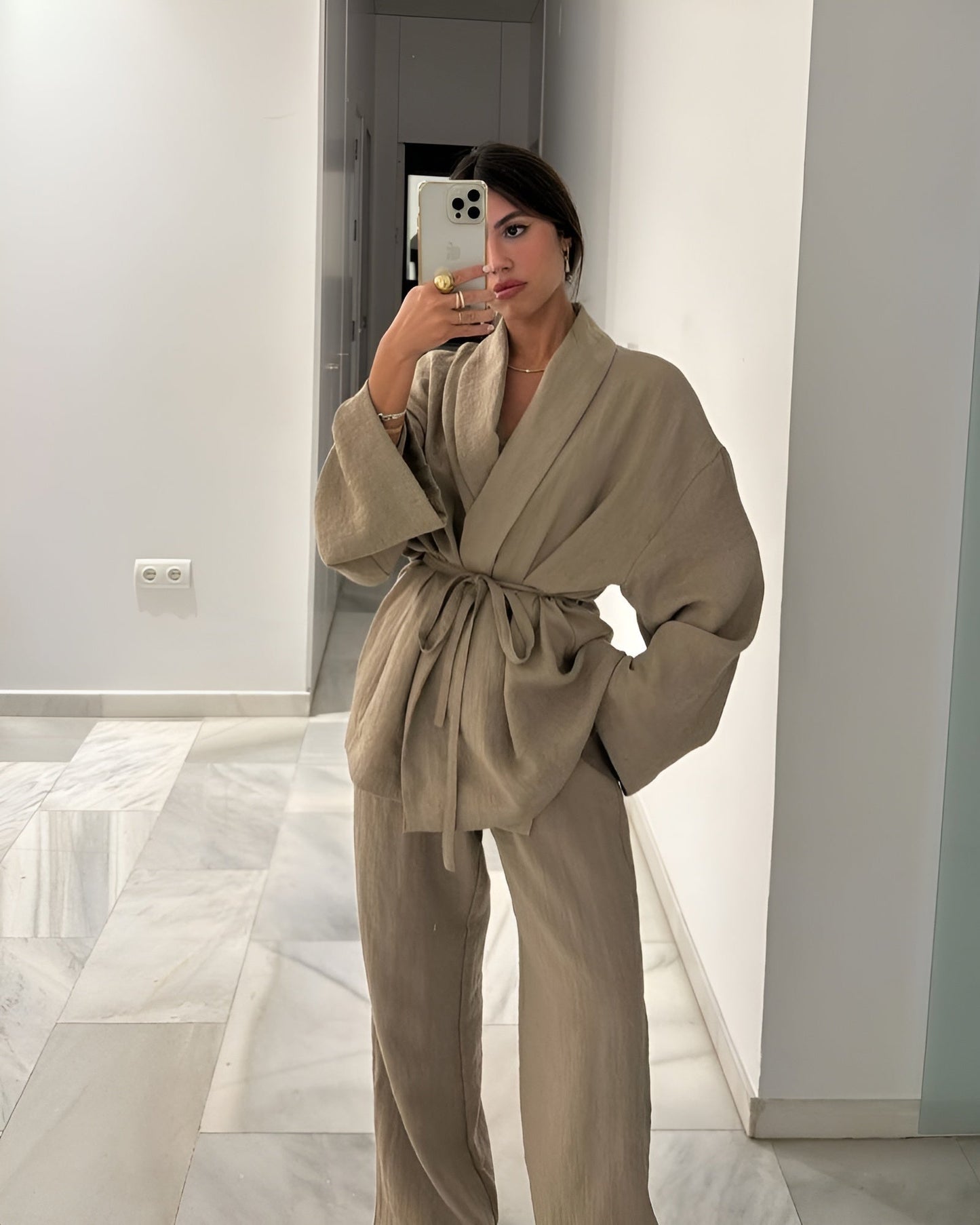 Relaxed Lounge Set with Belted Wrap Top