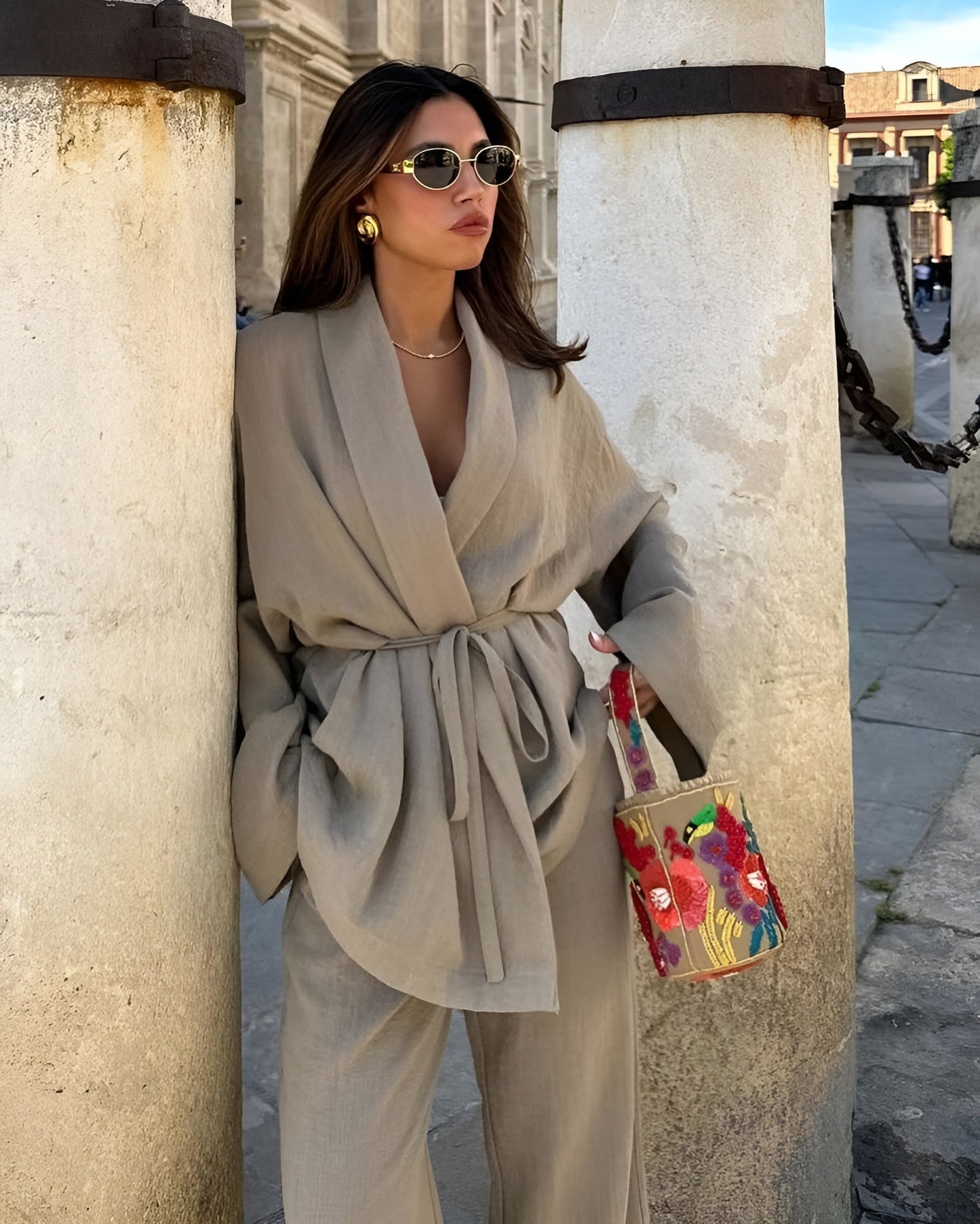 Relaxed Lounge Set with Belted Wrap Top