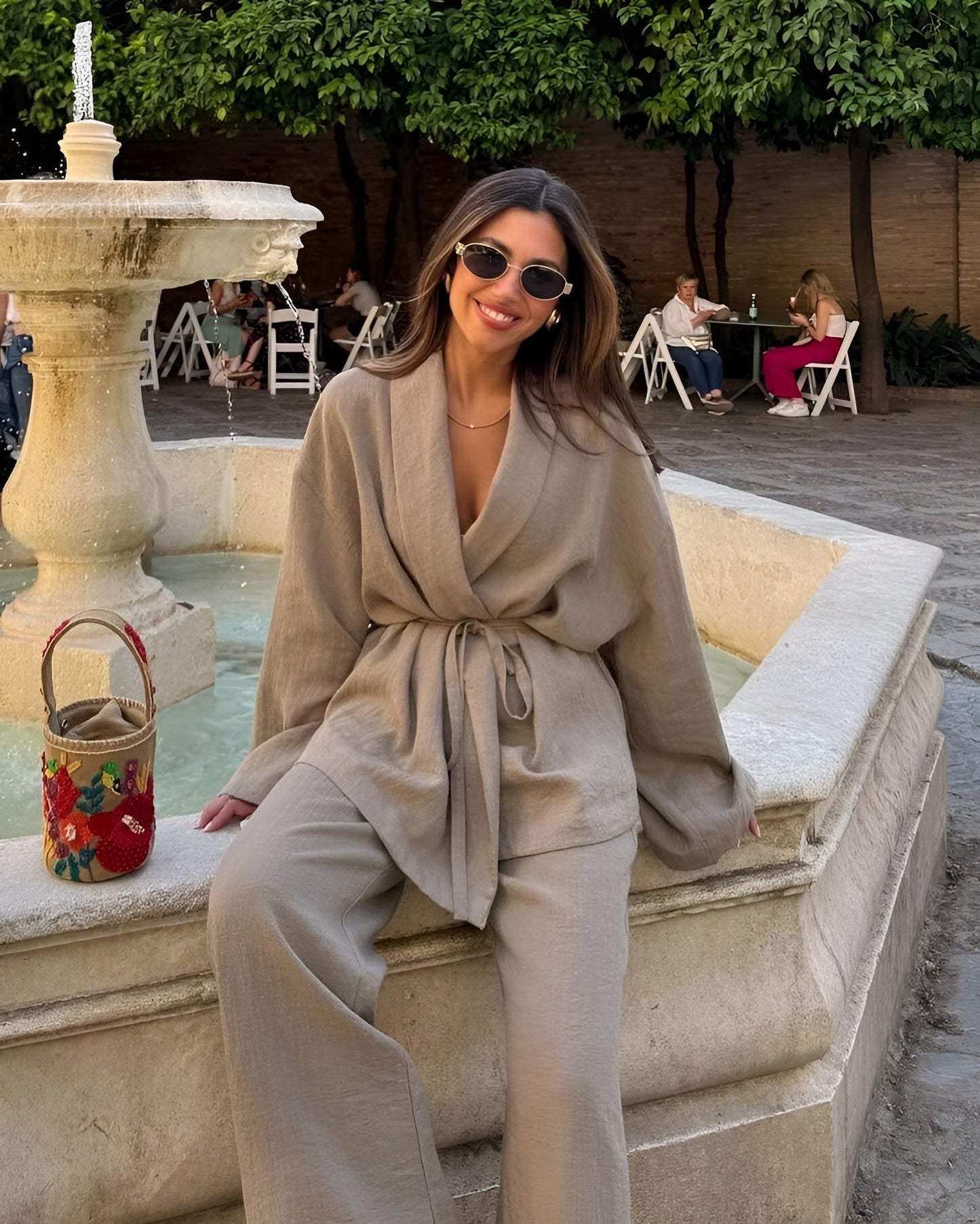 Relaxed Lounge Set with Belted Wrap Top