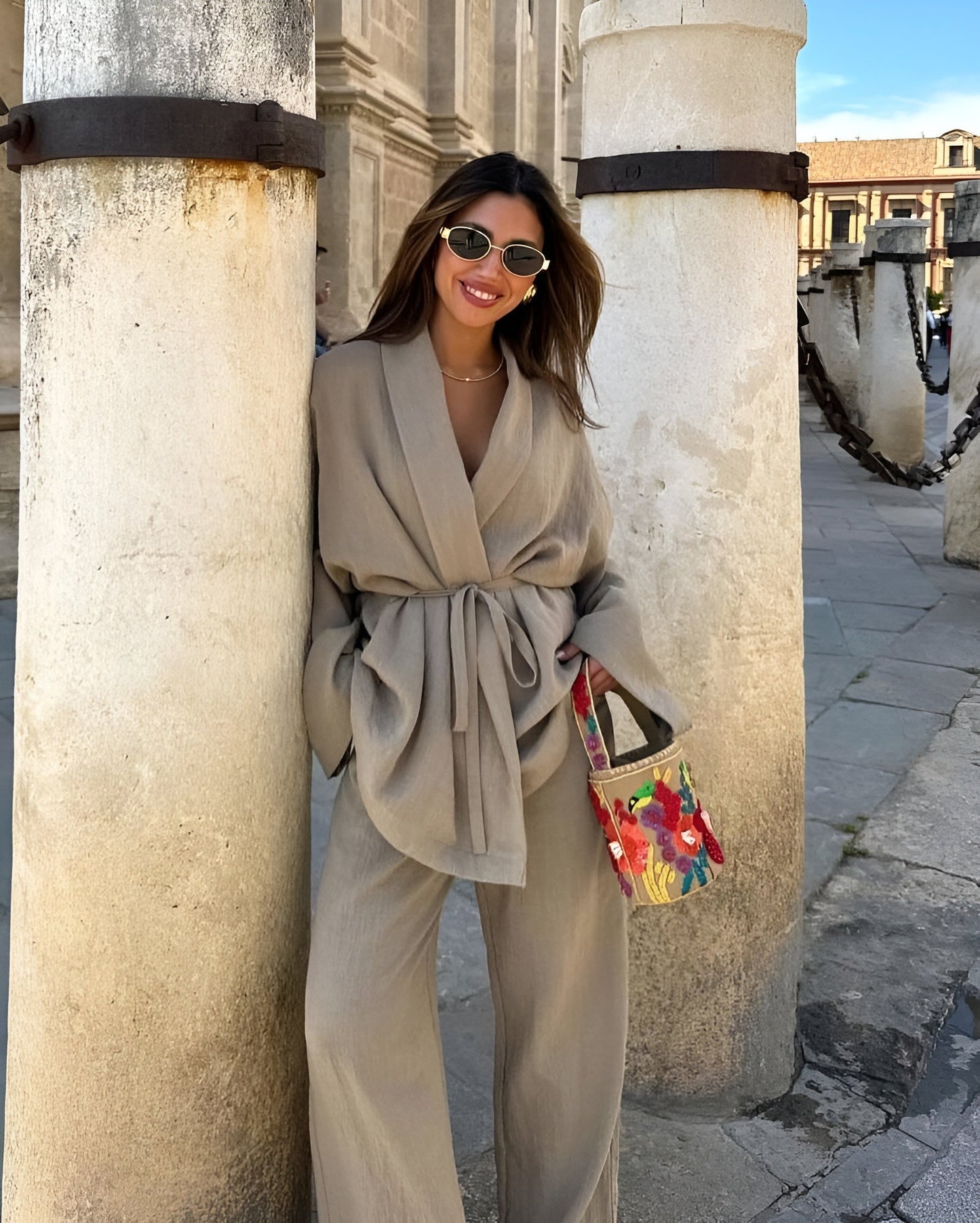 Relaxed Lounge Set with Belted Wrap Top