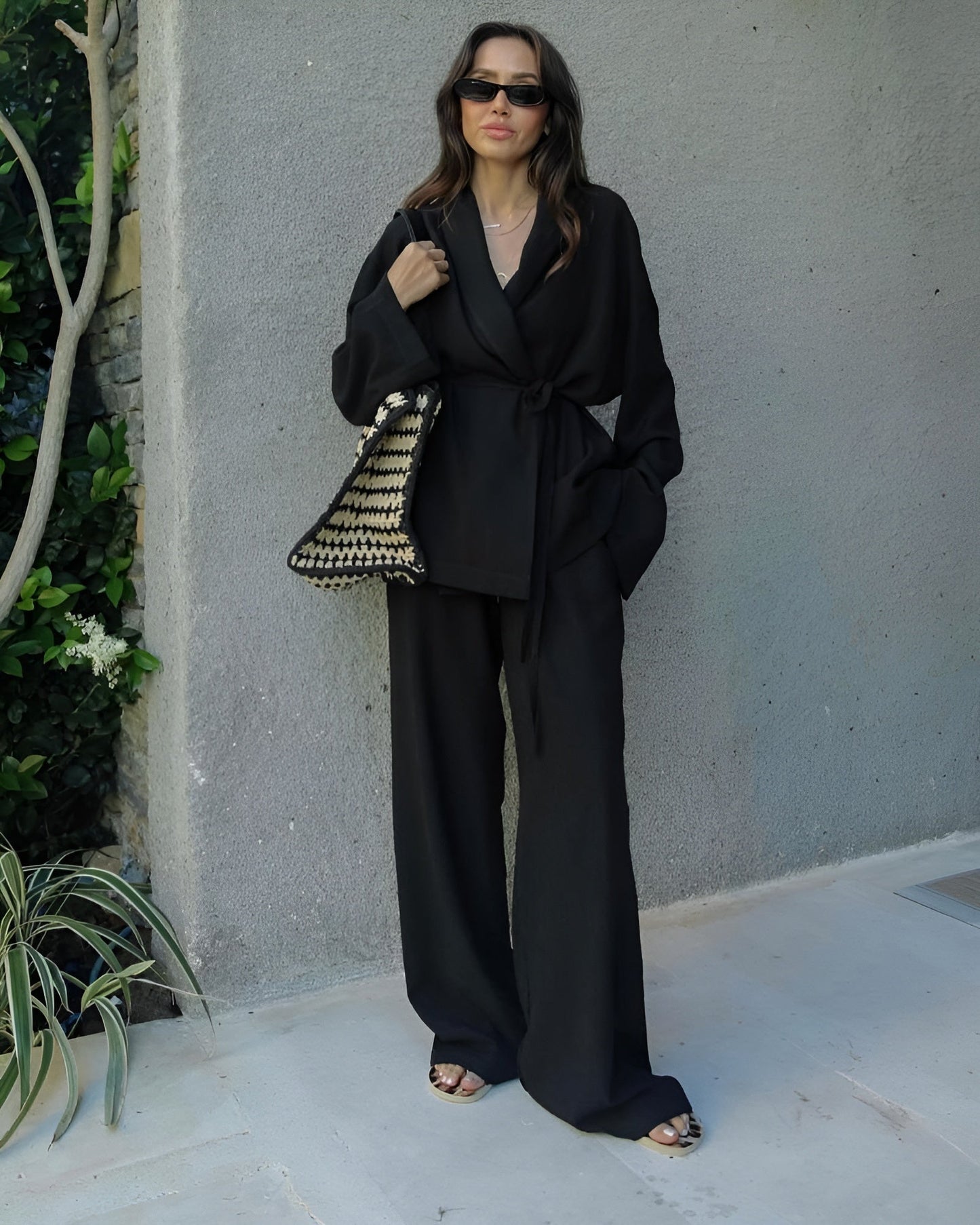 Relaxed Lounge Set with Belted Wrap Top