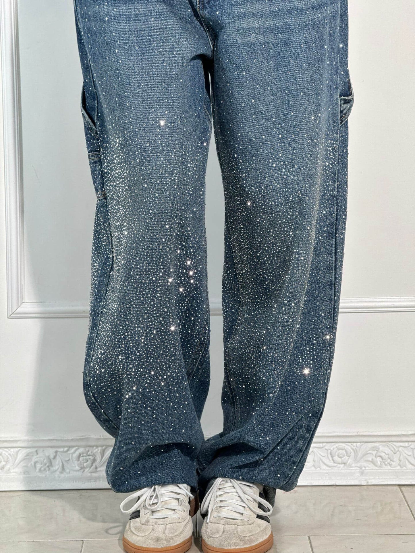 Glitzer-Denim mit hoher Taille