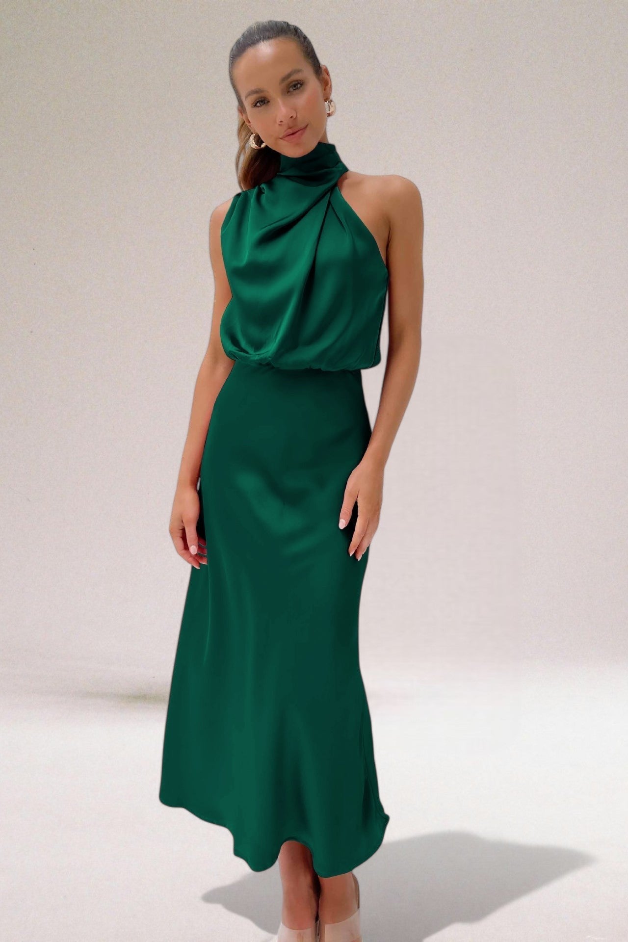 Silk Drape Neck Dress