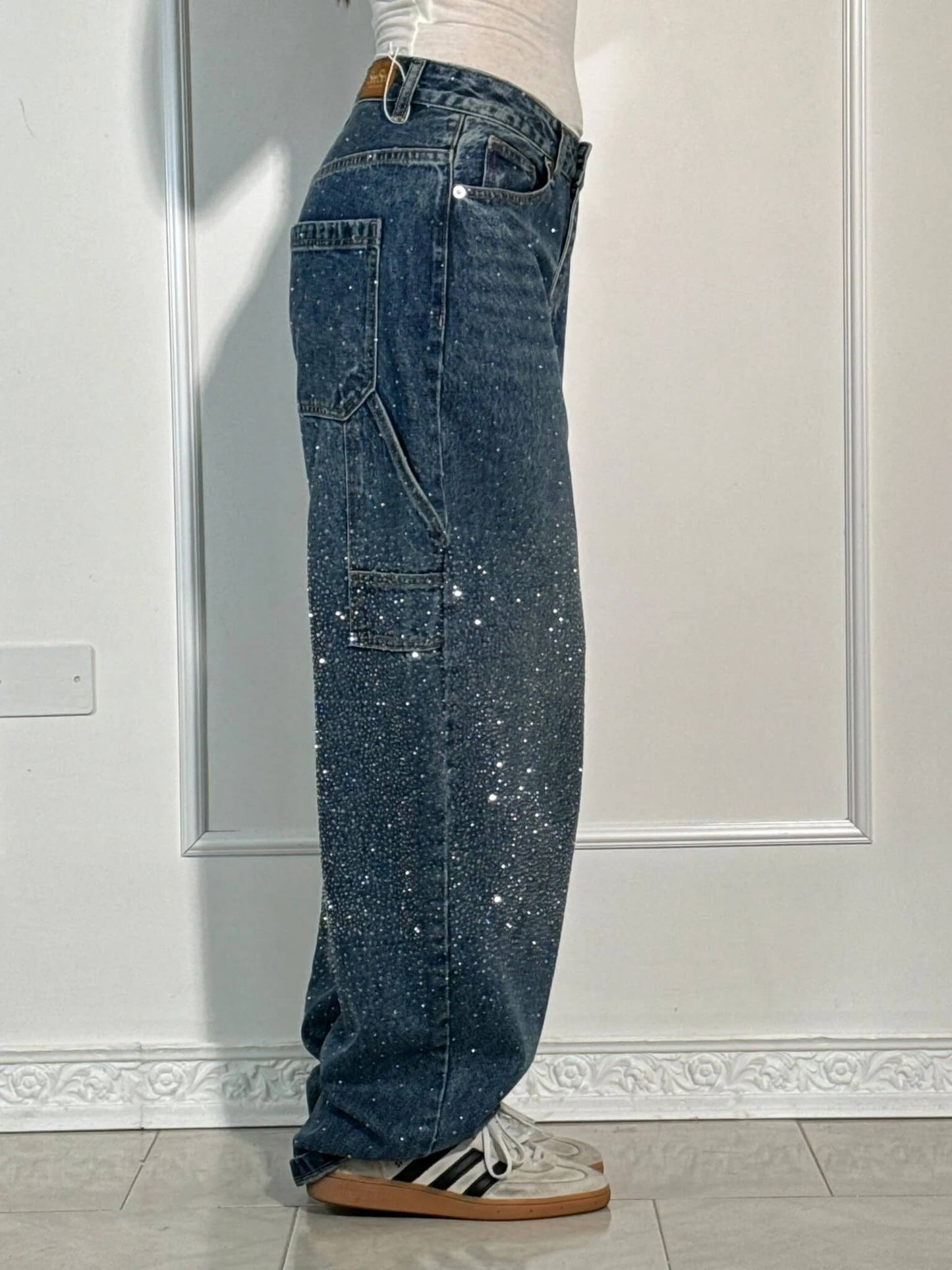 Glitzer-Denim mit hoher Taille