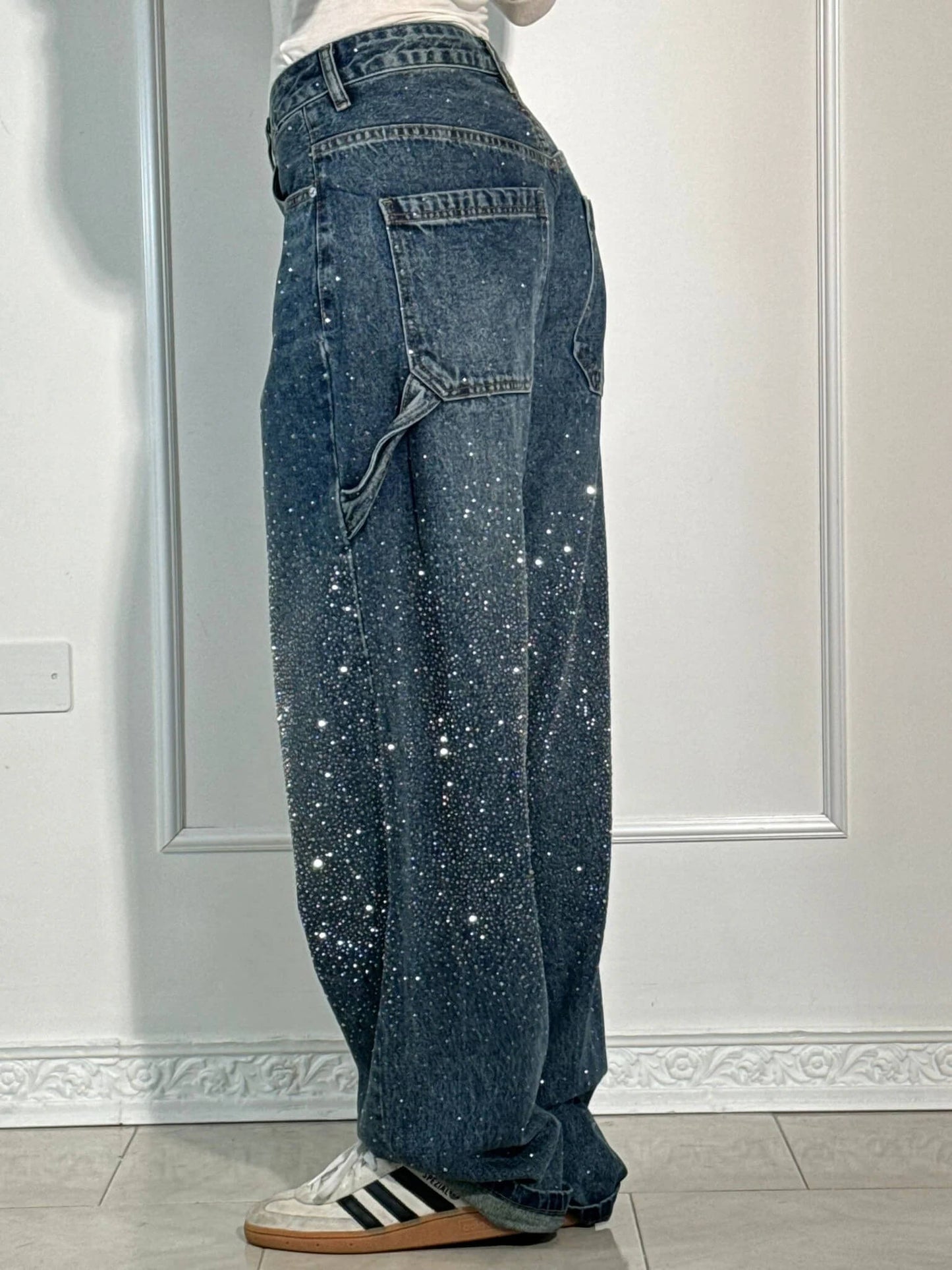 Glitzer-Denim mit hoher Taille