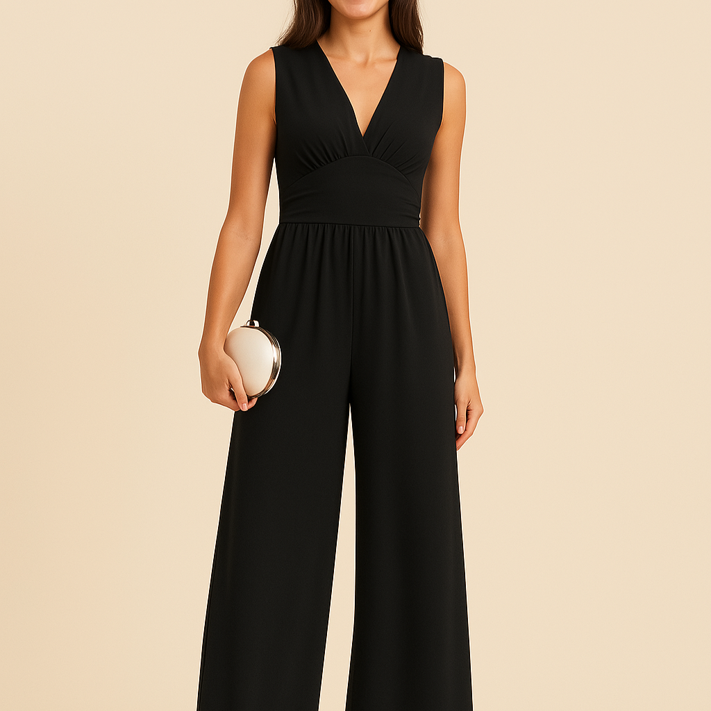 Zwarte jumpsuit met wijde pijpen
