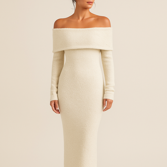 Off-shoulder glitter maxi-jurk