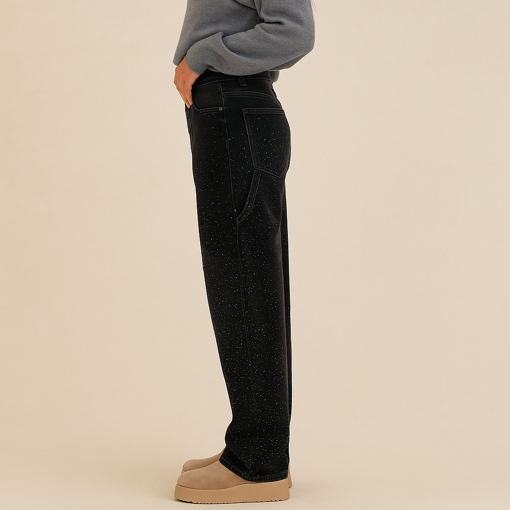 Glitzer-Denim mit hoher Taille