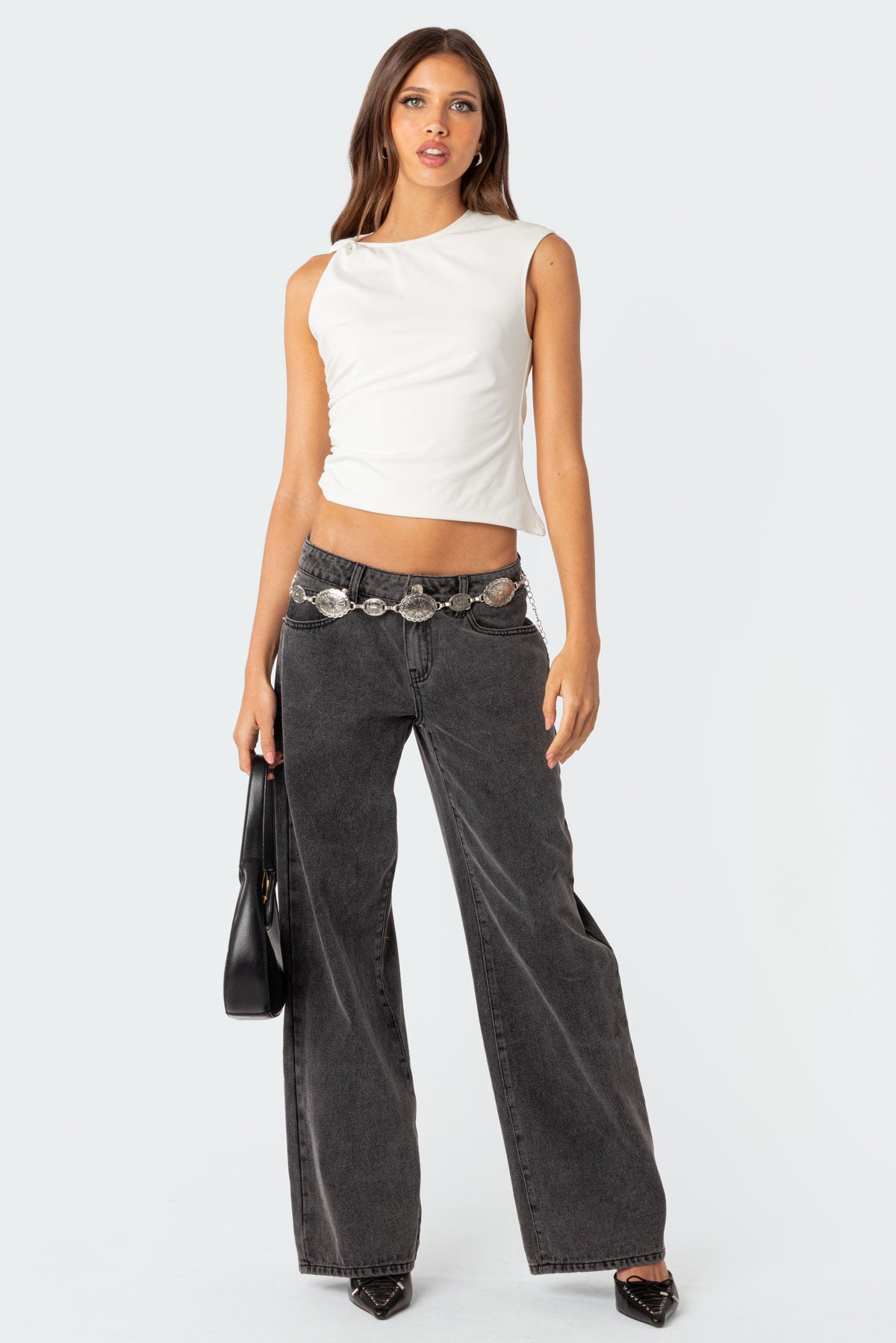 Jeans mit niedriger Taille und weitem Bein
