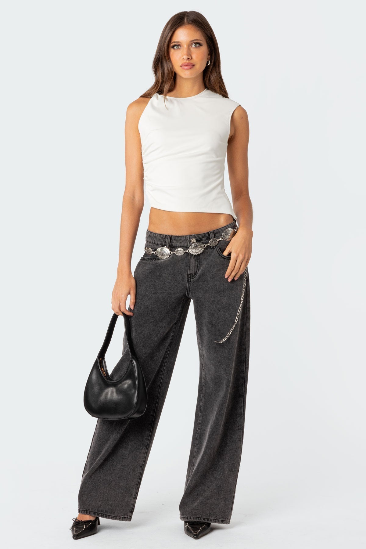 Jeans mit niedriger Taille und weitem Bein