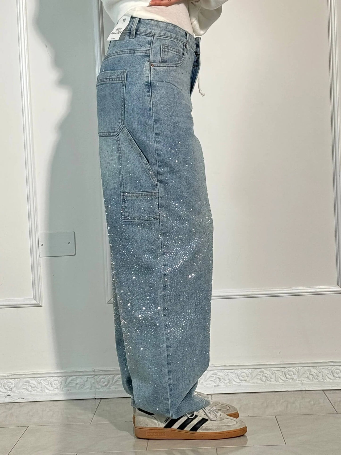Glitzer-Denim mit hoher Taille