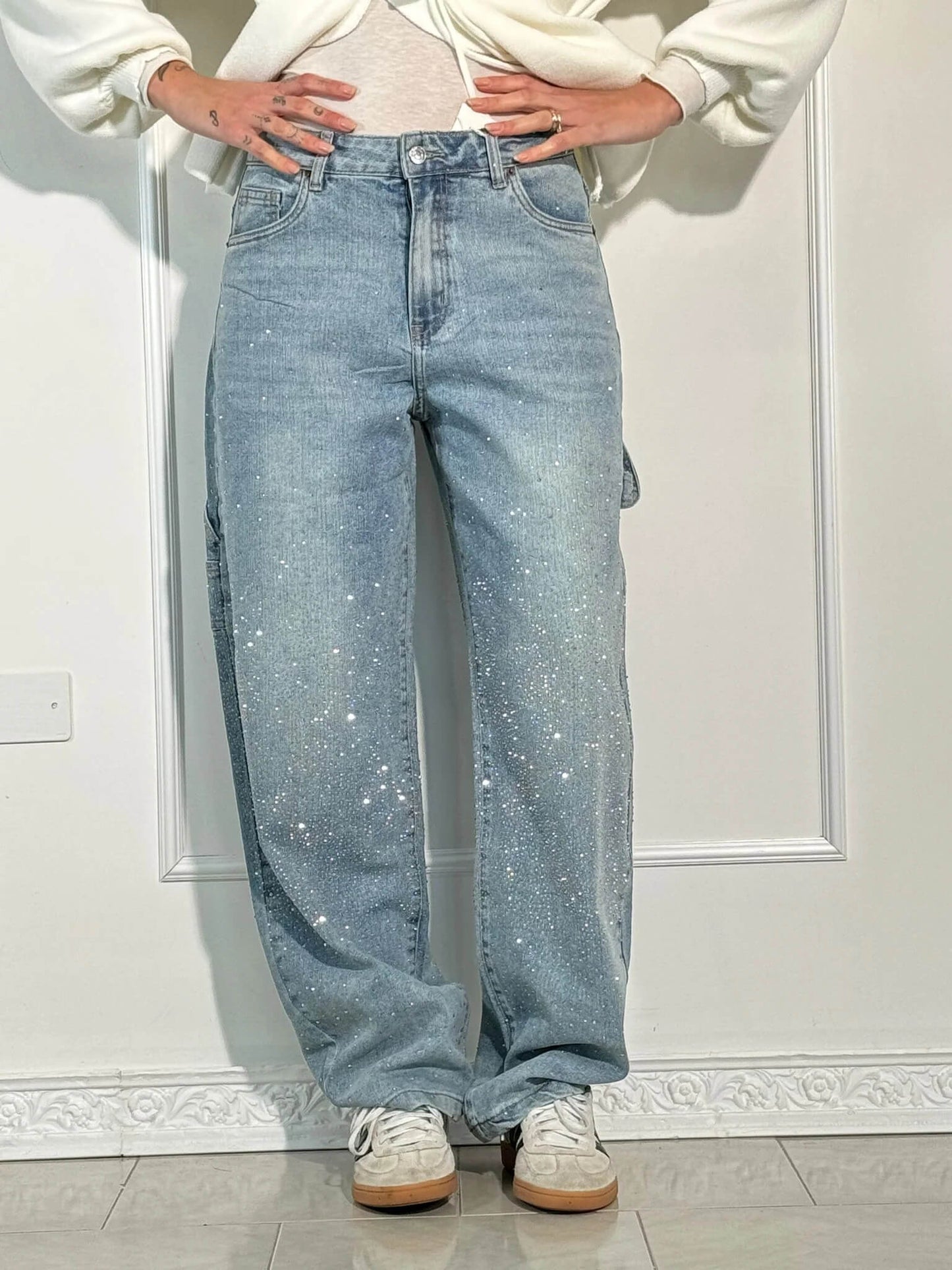 Glitzer-Denim mit hoher Taille