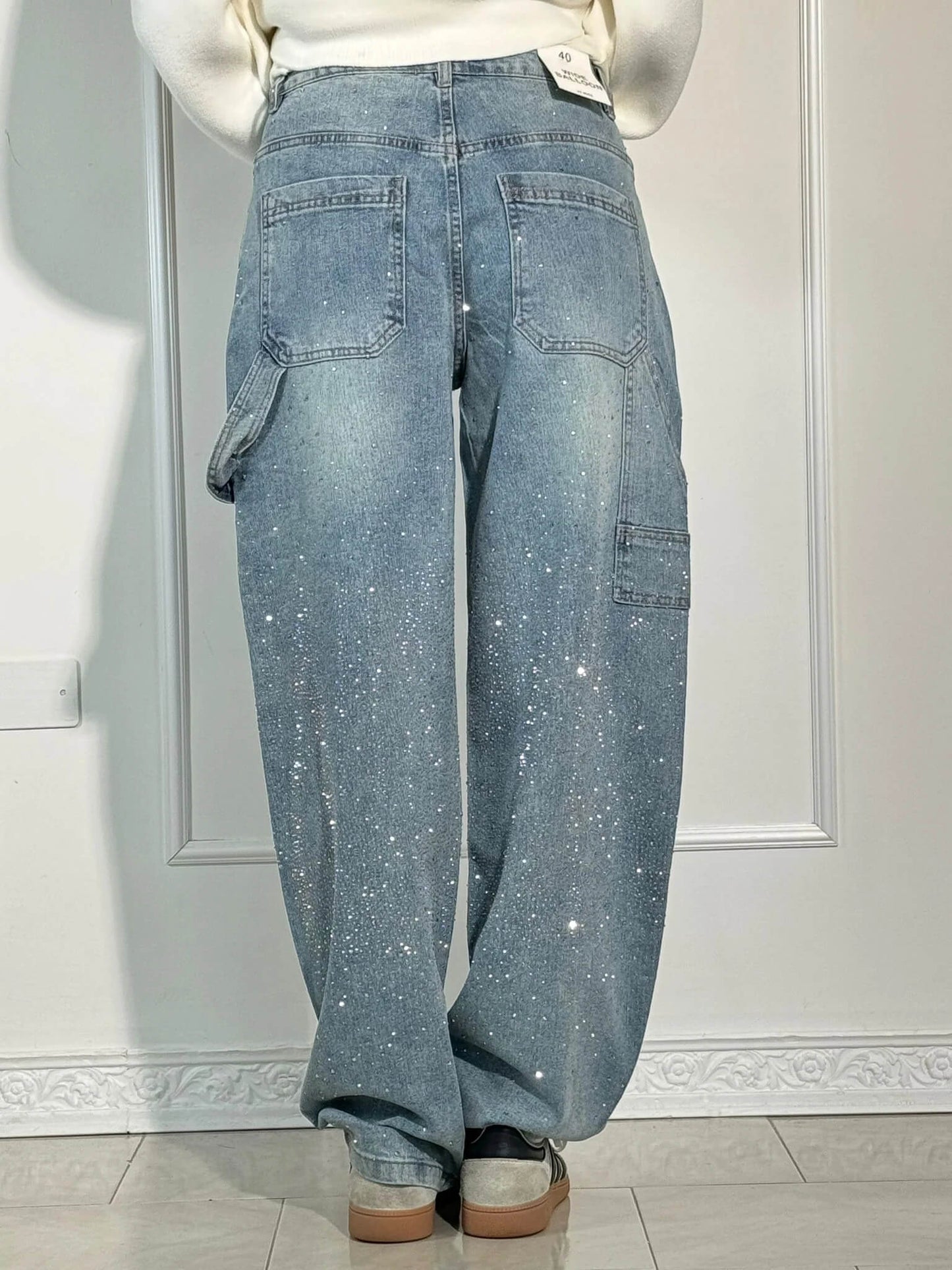Glitzer-Denim mit hoher Taille
