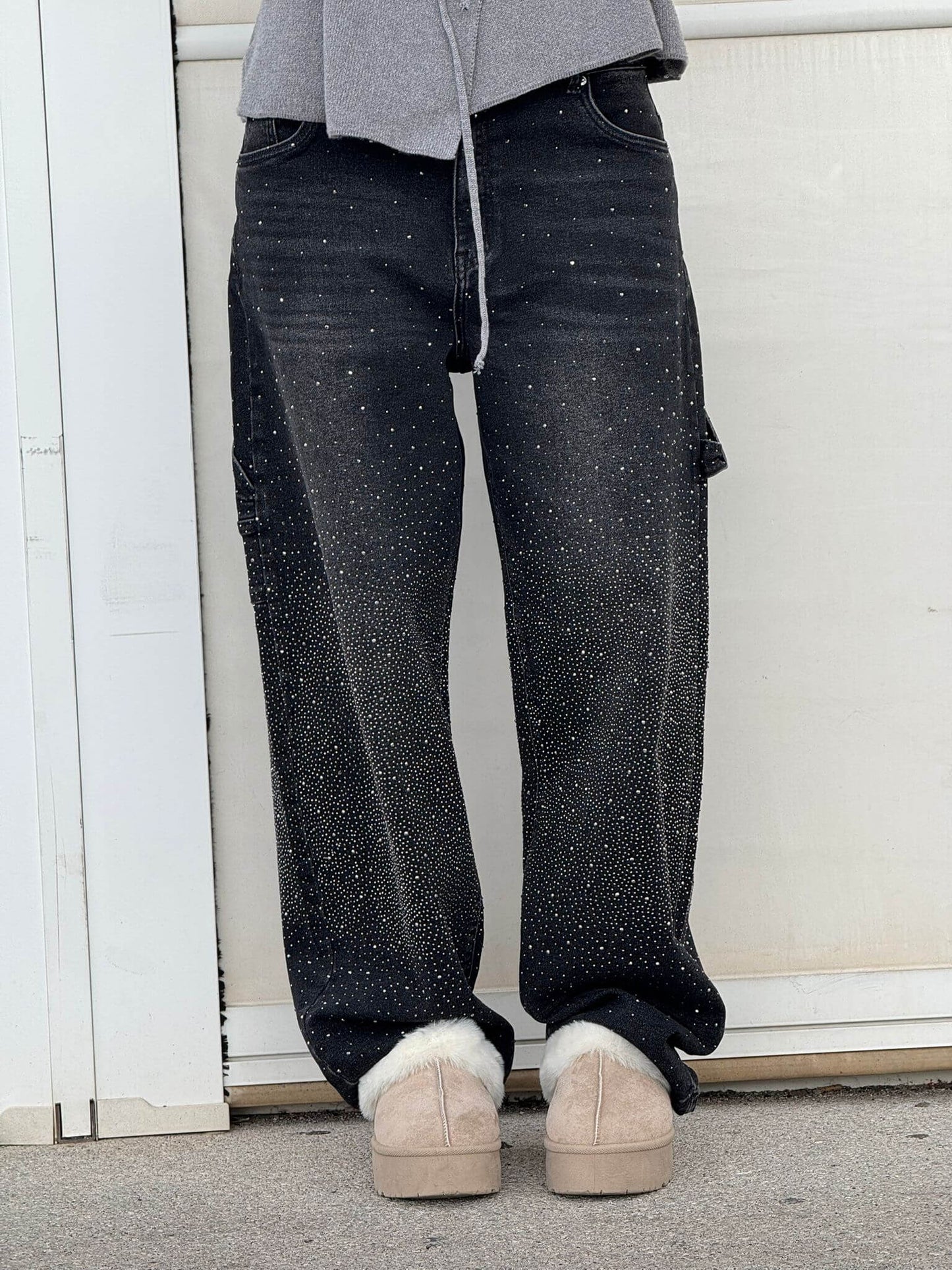 Glitzer-Denim mit hoher Taille