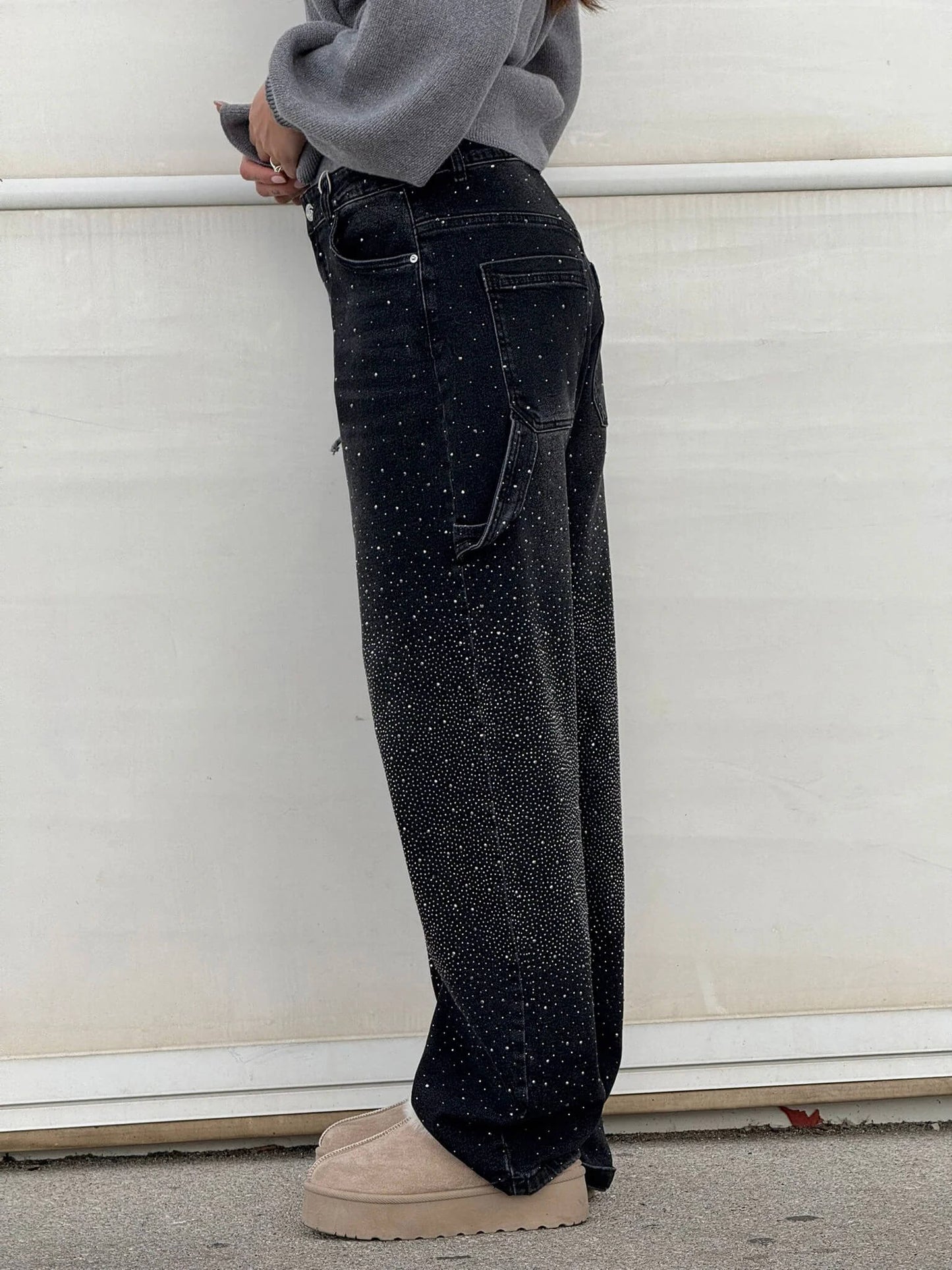 Glitzer-Denim mit hoher Taille