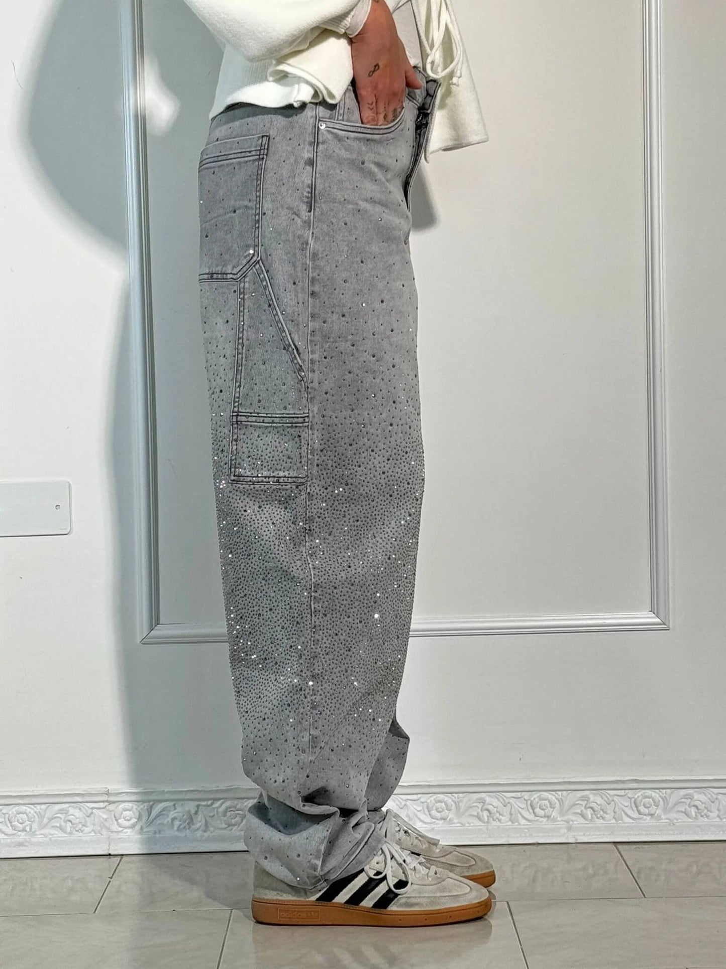 Glitzer-Denim mit hoher Taille