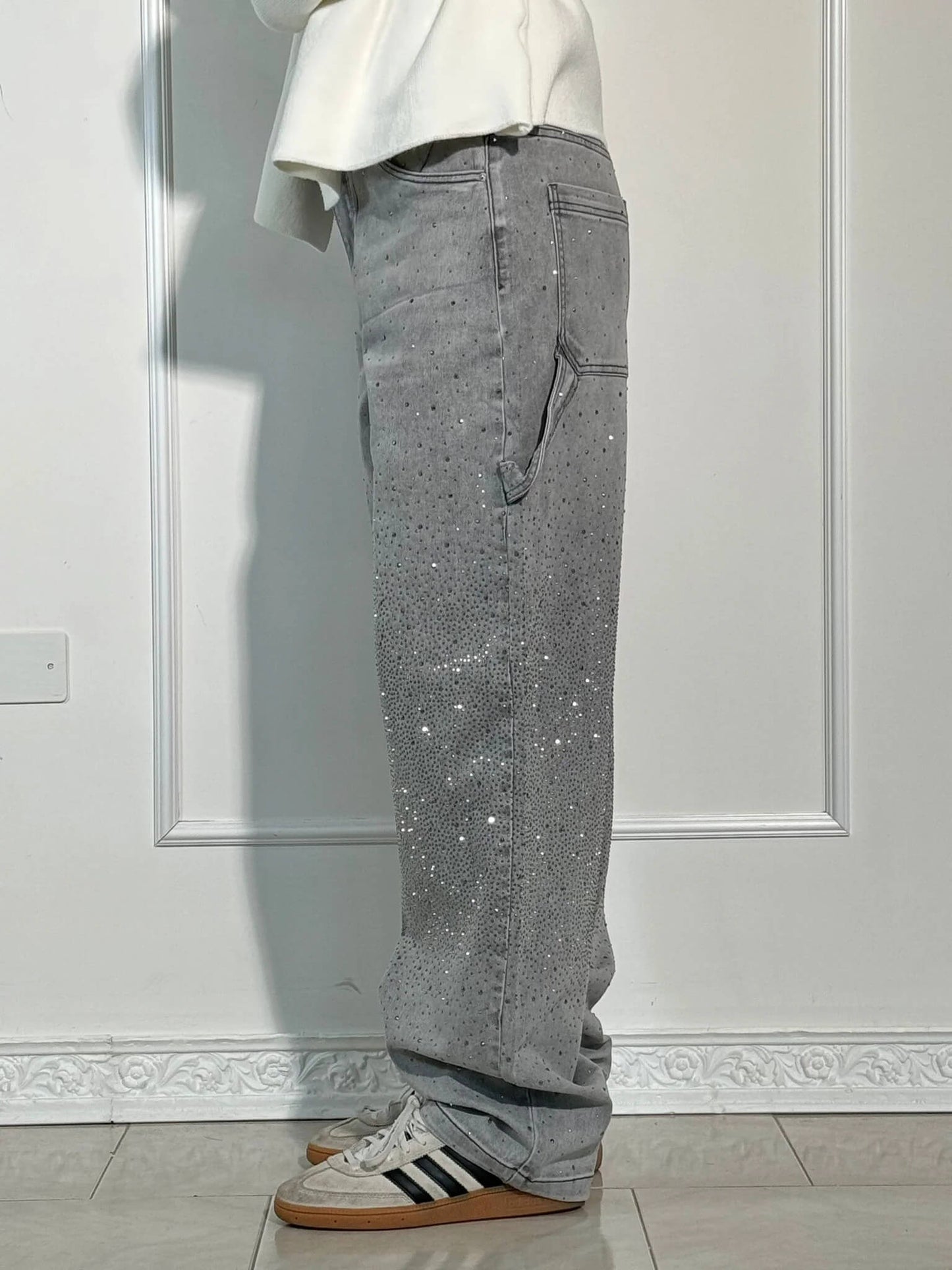 Glitzer-Denim mit hoher Taille