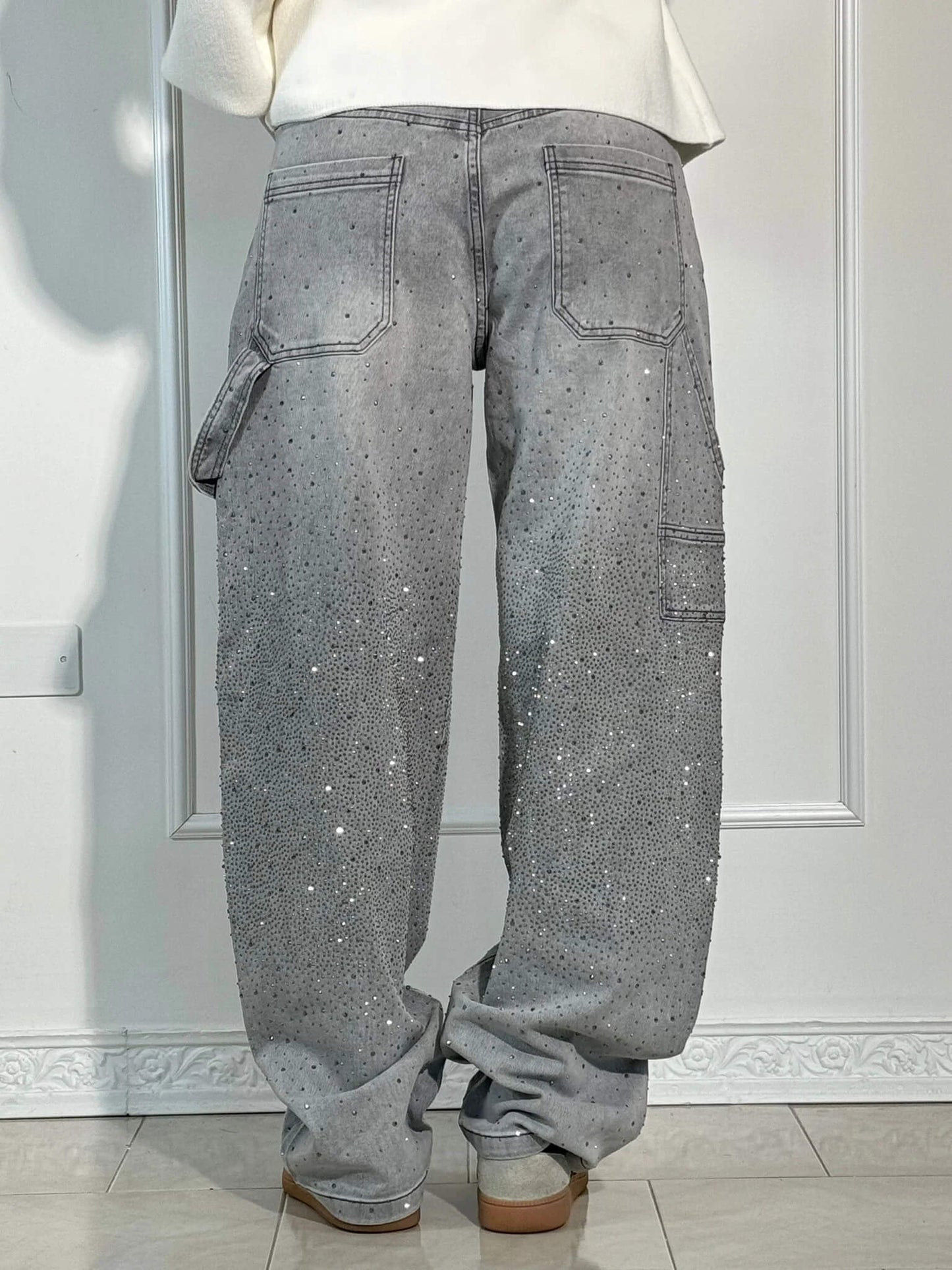 Glitzer-Denim mit hoher Taille