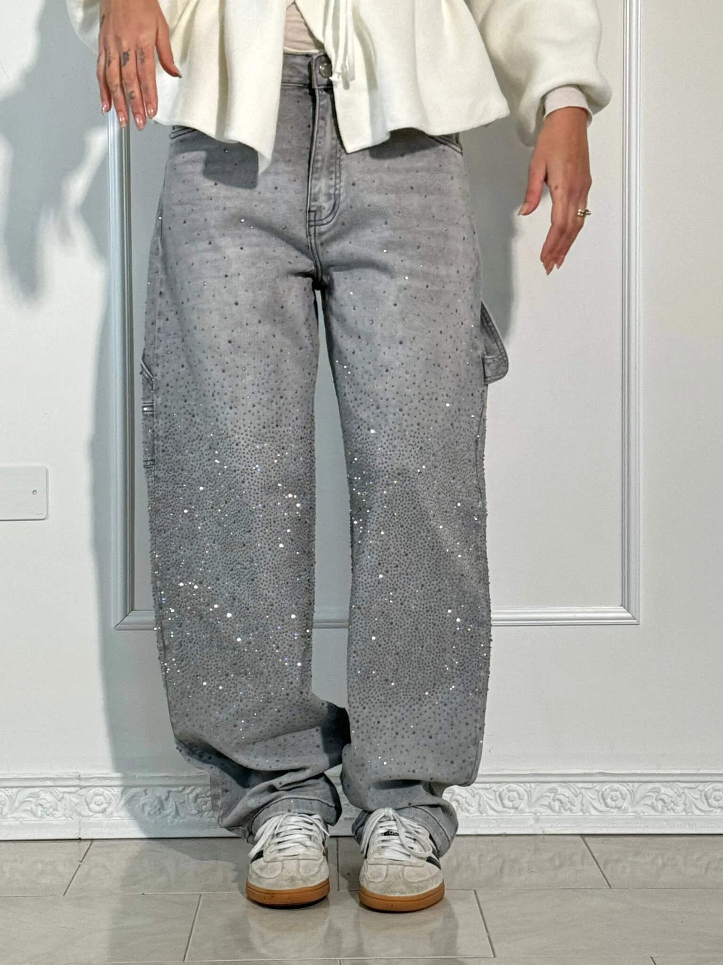 Glitzer-Denim mit hoher Taille