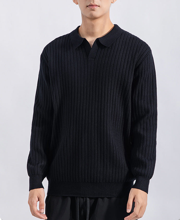 Gerippter Polopullover