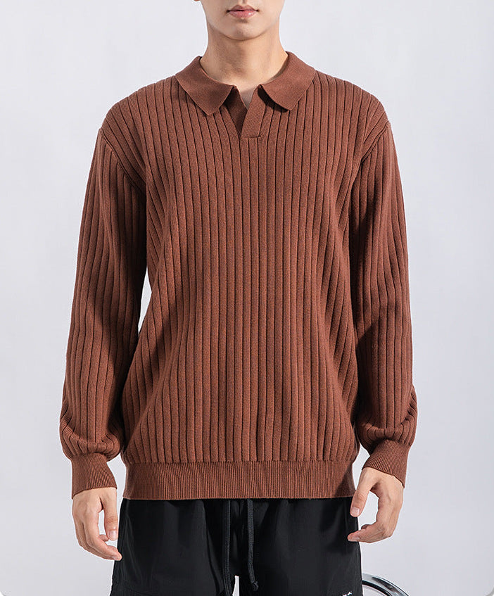Gerippter Polopullover