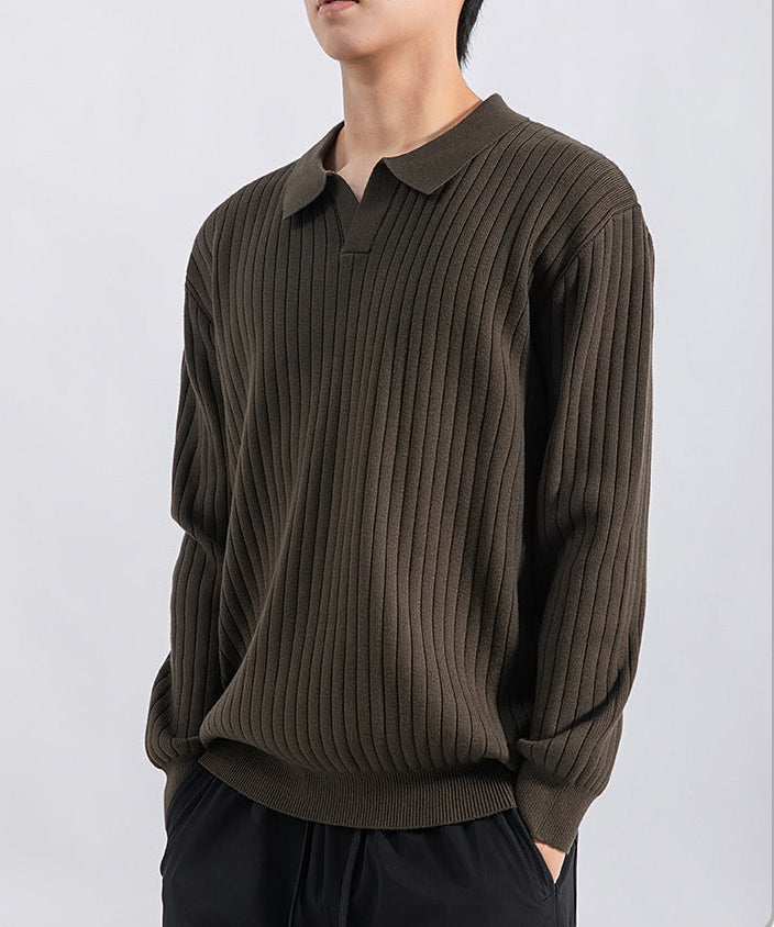 Gerippter Polopullover