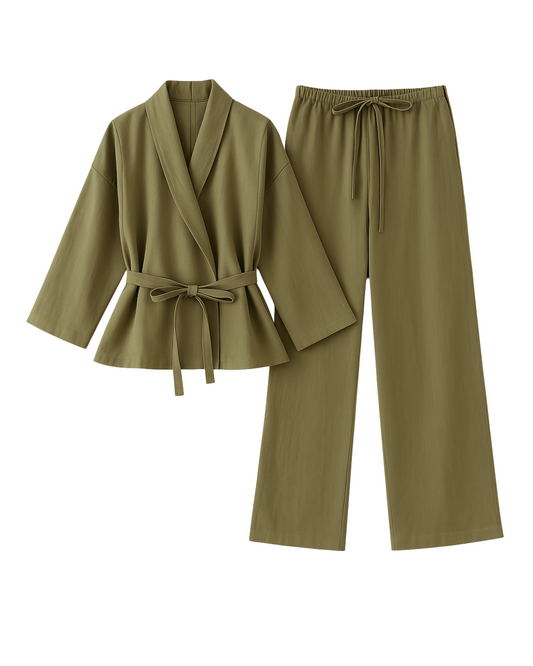 Relaxed Lounge Set with Belted Wrap Top