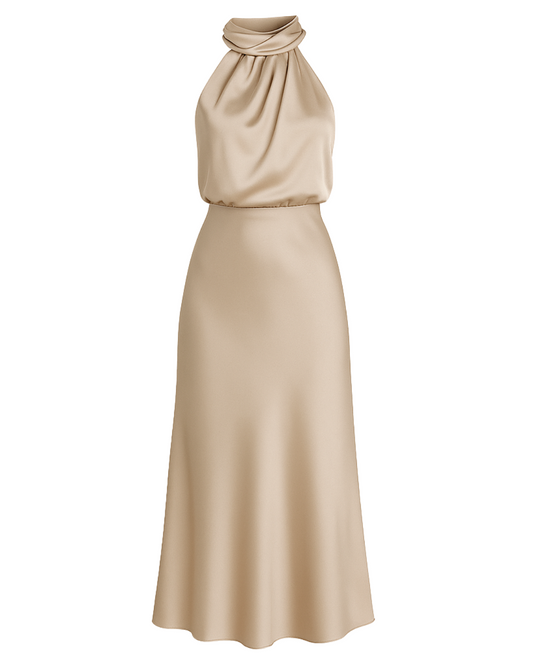 Silk Drape Neck Kleid